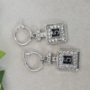 Silver Crystal Embellished Perfume Bottle No 5 Hoop Earrings